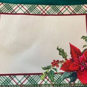 Single Christmas Poinsettia Placemat - Red And Green Plaid